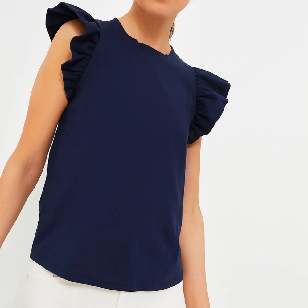 Tuckernuck Navy Kaia Flutter Sleeve Tee